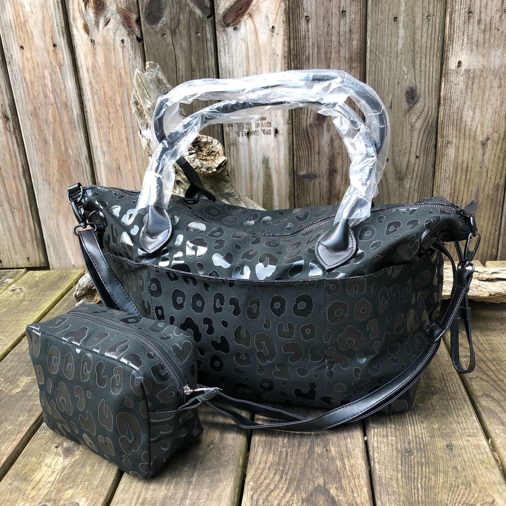 New Leopard Overnight Laptop Diaper Bag Purse & Cosmetic Makeup Bag Case Set